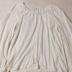 White Flowey Top with Wide Armed Lace Sleeves